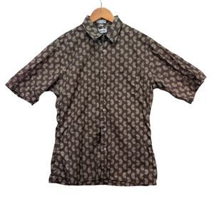 Christian Dior Monsieur Brown Floral Paisley Short Sleeve Button Shirt Size M